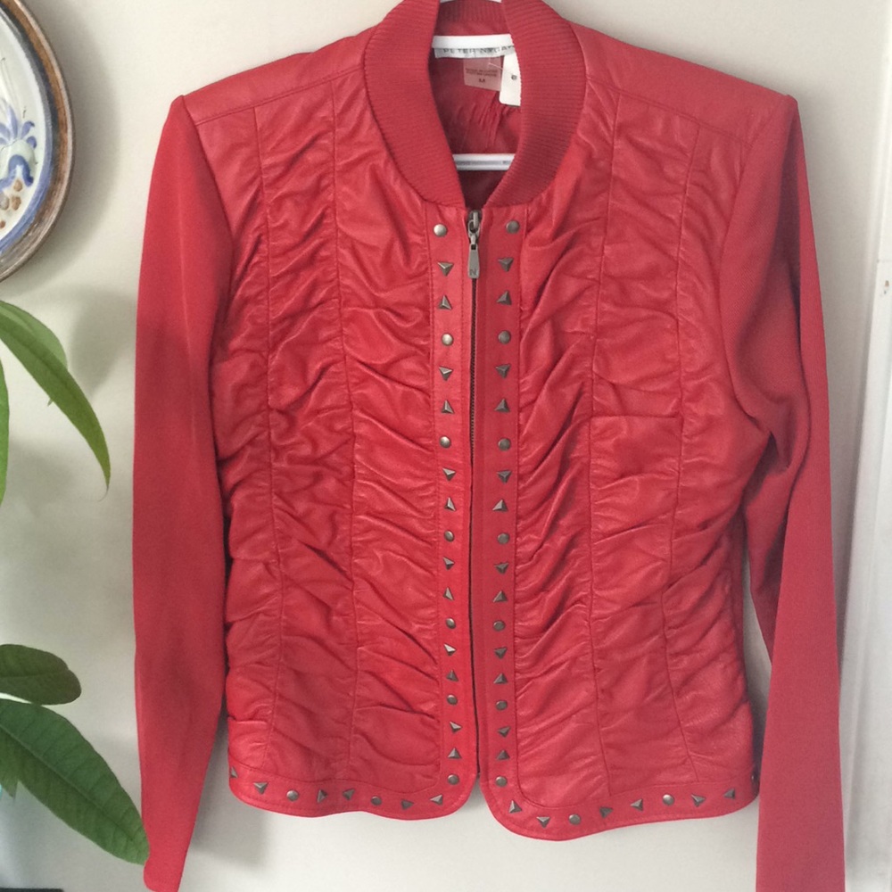 2/$10 🐠 Peter Nygard Red Leather Studded jacket